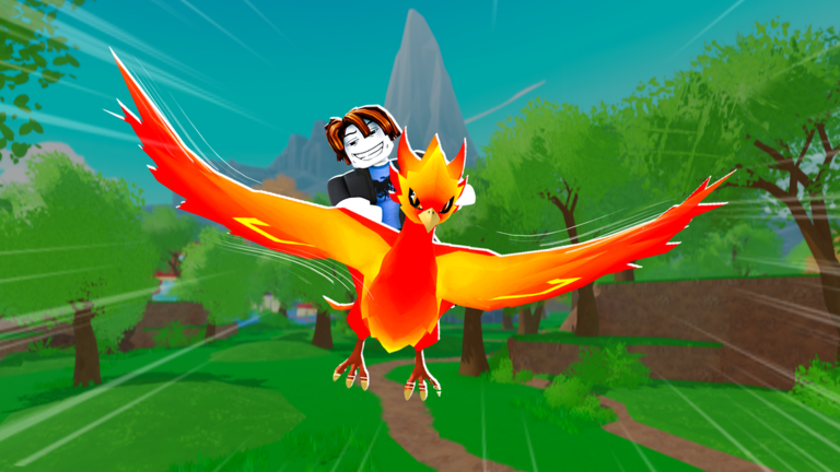 Official Ride A Pet artwork of a player riding a Phoenix through the map